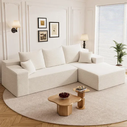 Miniatura 12 de Sofá seccional sin costuras de 108" en forma de L para sala de estar, cómodo sofá de corduroy con chaise, amplios reposabrazos, asiento profundo