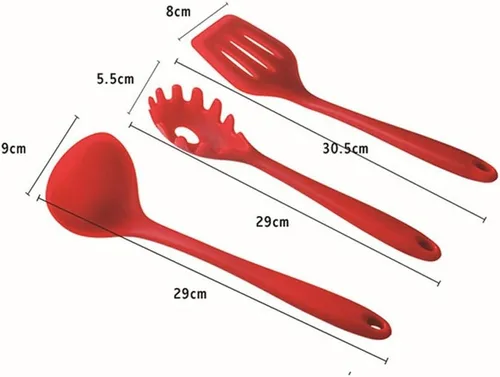 Miniatura 4 de Juego de utensilios de cocina, 10 utensilios de cocina de silicona, utensilios de cocina antiadherentes, espátula, cucharón, batidoras, pala, Rojo