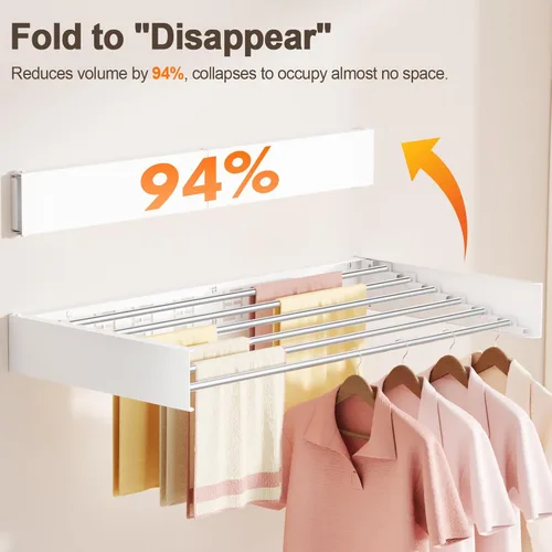 Miniatura 4 de Tendedero de Ropa Montado en la Pared Plegable para Interiores, Tendedero de Lavandería Plegable Colapsible, Invisible, Ahorro de Espacio, Tendedero