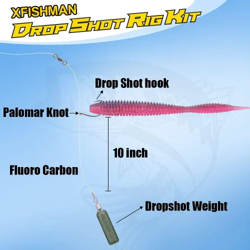 Miniatura 5 de Aparejos de pesca de gusanos de plástico suave para lubina, gusanos de goma de 4 pulgadas, gusanos locos, cebos de cola recta, kit de 49 piezas