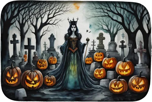 Miniatura 82 de Caroline's Treasures DAC2223DDM Tapete de secado de platos de Halloween espeluznante de gato negro, tapete absorbente para secado de platos