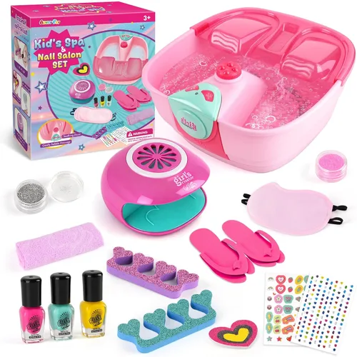 Auntyfey Kit de día de spa para niñas, kit de spa para niñas de 6 a 8 a 10 a 12 años, manicura y pedicura para niños, kit de spa de pedicura para