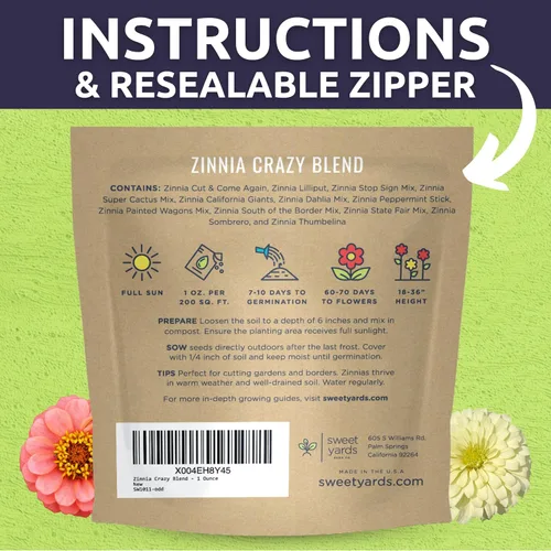 Miniatura 4 de Zinnia Crazy Blend - Paquete grande de 1 onza - 4,000 semillas de flores para plantar - Zinnia elegans
