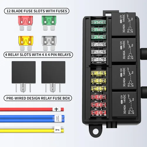 Miniatura 3 de RVBOATPAT Caja de relé de fusibles de 12 voltios precableada Caja de fusibles y relé con 4 relés y fusibles ATC/ATO de 12 vías Sellada Bloque