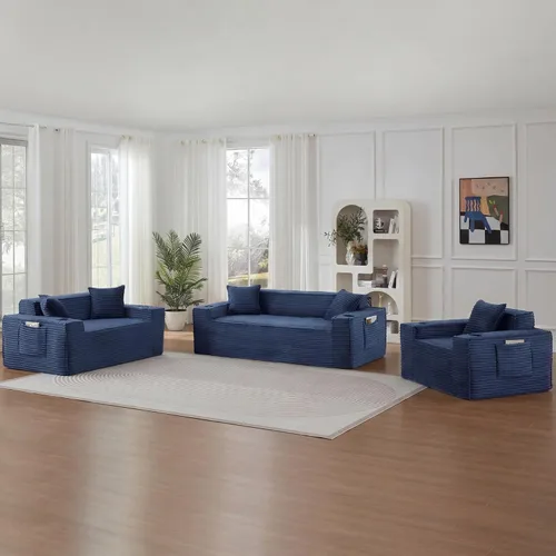Miniatura 21 de Sofá sin hueso de 66.5 pulgadas con portavasos y bolsillos laterales, sofá biplaza tapizado de tela de pana moderna con 2 almohadas para sala