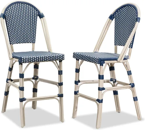 Miniatura 52 de PURPLE LEAF - Juego de 2 taburetes de bar franceses con acabado de bambú impreso, taburetes de bar de ratán para patio con respaldo, sillas de bar