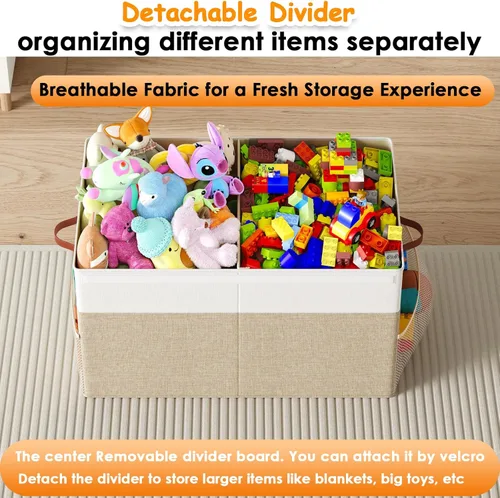 Miniatura 5 de Caja grande de almacenamiento de juguetes con tapa, organizador de almacenamiento de juguetes mejorado con divisor plegable para niños y niñas, sala