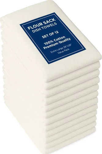 Miniatura 20 de ROYALE LINENS Paquete de 12 toallas de cocina blancas de 33 x 38 pulgadas, 100 % algodón, a prueba de pan, colado de queso, hornear, limpieza, Blanco