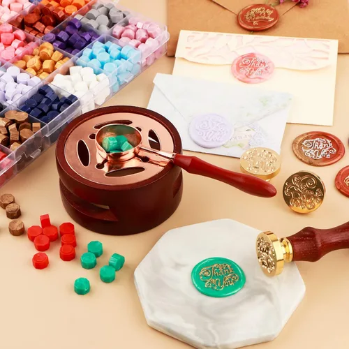 Miniatura 2 de Briartw Horno de fusión de cera con cuchara, kit de inicio de sello de cera, paquete de sellado de cera, cuchara calentadora de cera para tarjetas