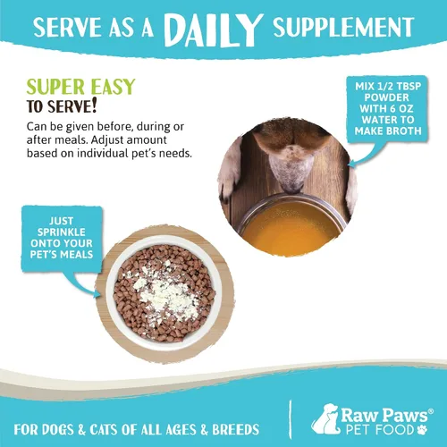 Miniatura 4 de Raw Paws Caldo de hueso de res para perros y gatos, 6 onzas, fabricado en Estados Unidos, adorno de alimentos, caldo de hueso en polvo de proteína