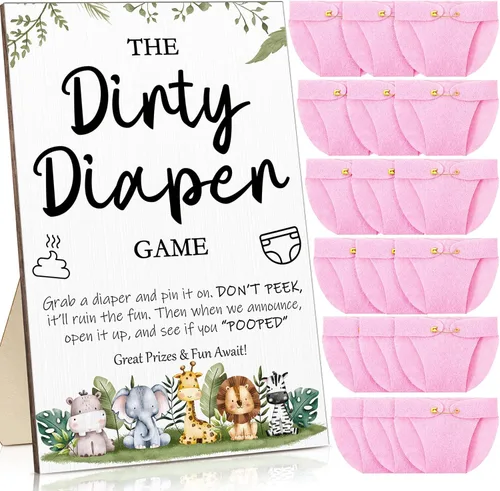 Miniatura 21 de Roowest 51 Piezas Juegos de Pañales Sucios para Baby Shower Letrero Divertido de Madera con 50 Piezas Mini Pañales de Fieltro Lindo para Fiesta