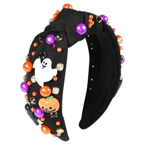 Miniatura 41 de Diadema anudada con joyas para mujeres y niñas, diadema de diamantes de imitación de cristal brillante, nudo superior ancho para mujer, diadema Negro