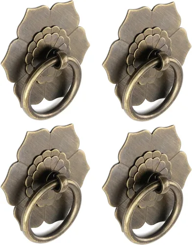 Miniatura 9 de Bitray Tiradores de anillo de bronce antiguo, tiradores de anillo en forma de flor para cajones de aparador, 2