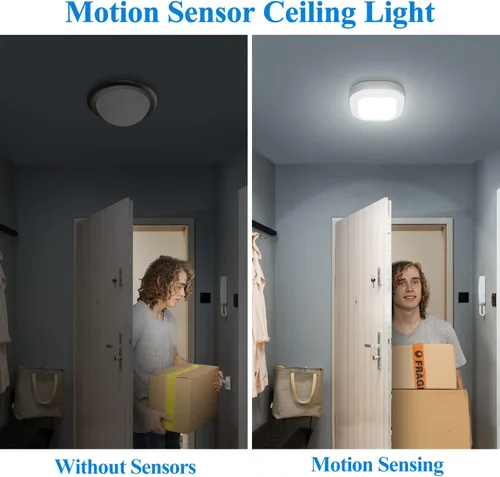 Miniatura 3 de WhitePoplar Luz de armario, luz de techo LED con sensor de movimiento a batería, 300LM para interiores, inalámbrica, para pasillo, garaje, escalera