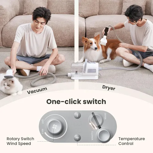 Miniatura 4 de Pecute Aspiradora y secadora de aseo para perros, kit de aseo para mascotas 7 en 1 con cortadora, aspiradora para perros de 10000 Pa para el aseo