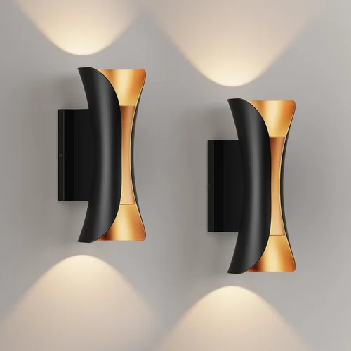 Miniatura 8 de Lámpara de pared para exteriores, LED de 30 W, accesorio de iluminación exterior impermeable de aluminio negro dorado, 3000 K cálido, apliques