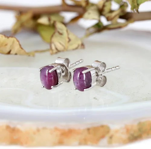 Miniatura 4 de Pendientes de tuerca ovalados con forma ovalada de rubí en plata de ley 925 para mujeres y niñas, Gema, rubí