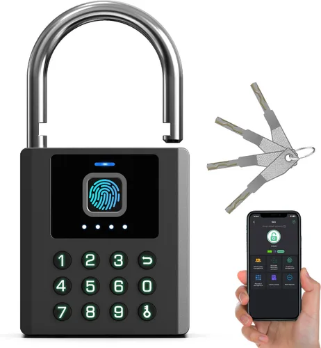 Anweller Candado de huellas dactilares resistente con llave, bloqueo de almohadilla con teclado de código, resistente a la intemperie, inteligente,