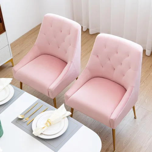 Miniatura 16 de Juego de 2 sillas de comedor modernas, sillas de comedor tapizadas de mediados de siglo, sillas de comedor de terciopelo con patas doradas para Negro