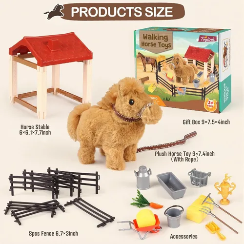 Miniatura 7 de Toylink Caballo de peluche para niños, juguete electrónico interactivo de peluche con hacer sonido/caminar/mover la cola, regalos de cumpleaños