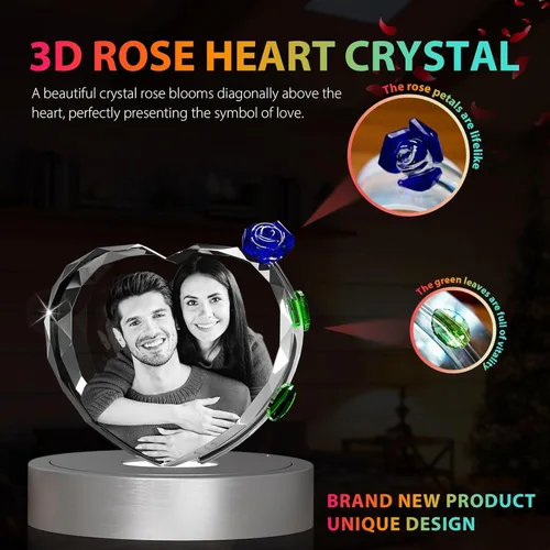 Miniatura 9 de 3D Crystal Photo with Red Crystal Rose, Personalized Mothers Day Gifts for Mom, Wife, Women, Her, Girlfriend, Couple, Customized Glass Photo