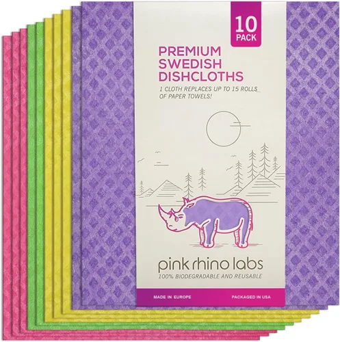 Paños de cocina suecos – Toallas de cocina reutilizables ecológicas – Paquete de 10 paños de limpieza para platos, encimeras y superficies –