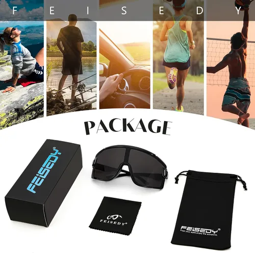 Miniatura 7 de FEISEDY Gafas de ciclismo para hombres y mujeres, gafas de sol deportivas de los años 80, gafas de esquí, conducción, pesca, ciclismo, protección