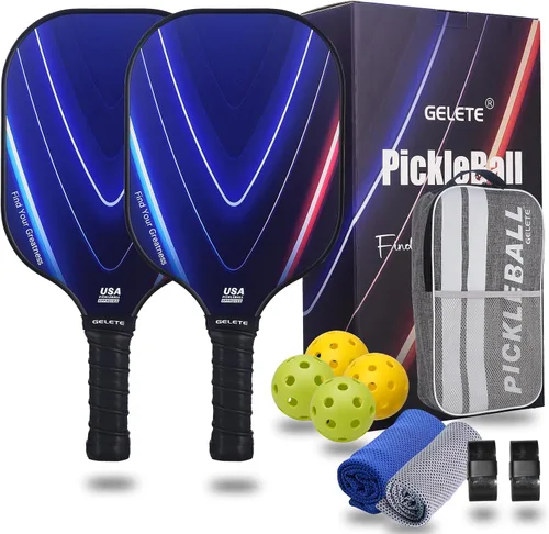 Miniatura 2 de Juego de 2 paletas, 4 bolas de pickleball 2024, toallas de enfriamiento, banda para el sudor y mochila de pickleball, kit de jugador principiante