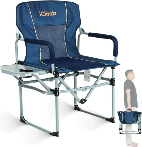 Miniatura 10 de iClimb Silla de malla plegable de camping compacta resistente con mesa auxiliar y asa