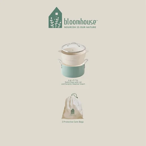 Miniatura 4 de Bloomhouse Horno holandés de aluminio de calibre pesado de 6 cuartos de galón con interior de cerámica antiadherente no tóxico e inserto de vapor
