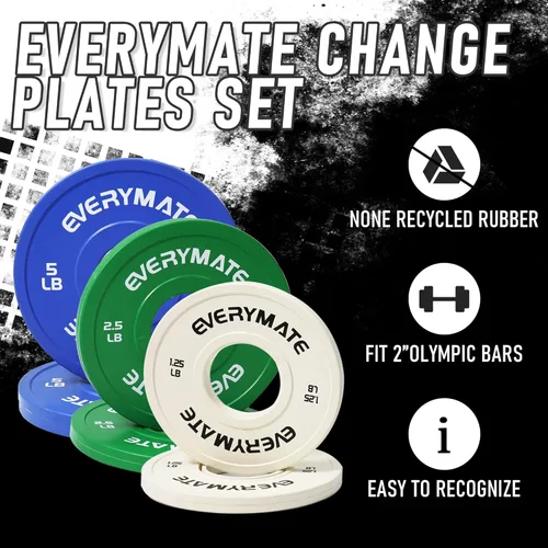 Miniatura 4 de EVERYMATE Placas de Peso de Cambio 1.25LB 2.5LB 5LB Juego Placa Fraccional Placas Olímpicas de Parachoques para Entrenamiento Cruzado Placas