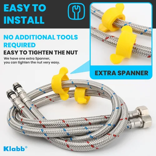 Miniatura 6 de Klabb Línea de suministro de grifo trenzado de acero inoxidable de 32 pulgadas, entrada de compresión de 3/8 pulgadas con adaptador de 1/2 pulgada