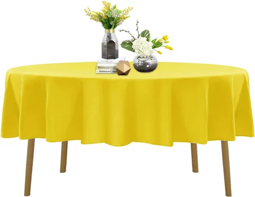 Miniatura 11 de Mantel de poliéster lavable de 90 pulgadas, resistente a las manchas y a las arrugas, mantel decorativo para mesa de comedor, fiestas de bufé y Negro