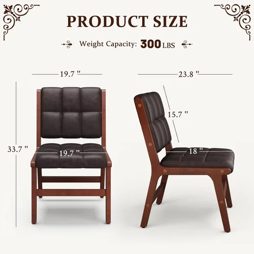 Miniatura 2 de Furniliving Juego de 2 sillas de comedor de madera de roble, silla de cocina de estilo de mediados de siglo moderna tapizada en cuero, sillas