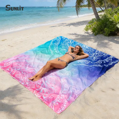 Miniatura 6 de Sunlit - Manta de playa suave y sedosa de 106x81 / 85x72 pulgadas, a prueba de arena, con bolsillos en las esquinas y bolsa de malla