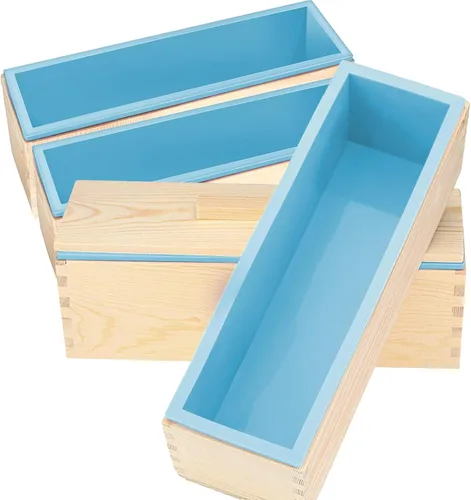 Miniatura 8 de ZOENHOU 2 moldes de jabón morado de 42 onzas con 2 tapas, kit de moldes de silicona rectangulares flexibles con caja de madera, juego