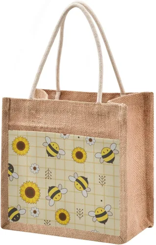Miniatura 15 de CaTaKu Divertida bolsa de yute con asas y cremallera para gatos, bolsa de arpillera reutilizable con bolsillo frontal de lona, regalo para bodas, 12