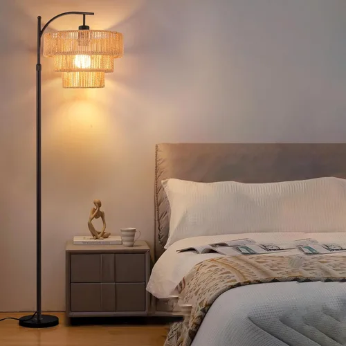 Miniatura 8 de Lámpara de pie de arco para sala de estar con control remoto, lámparas de pie bohemias de granja con 3 temperaturas de color, lámpara de pie rústica