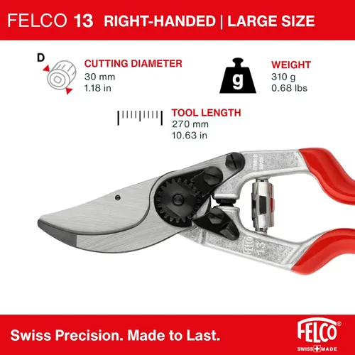 Miniatura 4 de Tijeras de poda Felco F-13 – Tijeras de jardín de 27 cm con uso de doble mano y corte de 30 mm Podadoras de mano para jardinería Cortador
