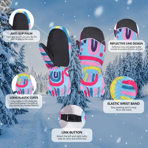 Miniatura 4 de EGOJIN Guantes cálidos de invierno para niños, guantes de esquí de nieve para clima frío, resistentes al viento, impermeables, compatibles con 3M