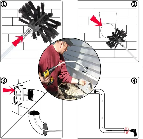 Miniatura 4 de Kit de limpieza para salida de ventilación de secadora de 60 pies - Sistema de bloqueo con botón cromado, se extiende hasta 60 pies, quita pelusa