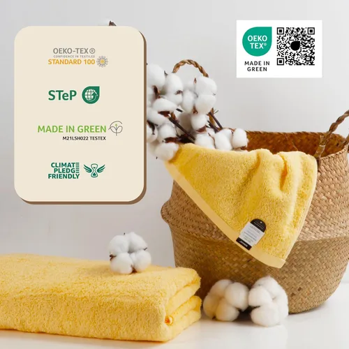 Miniatura 7 de SEMAXE Toalla de baño amarilla, toalla de baño 100% algodón con lazo para colgar, 55 x 27 pulgadas, suave, absorbente y de secado rápido, para baño