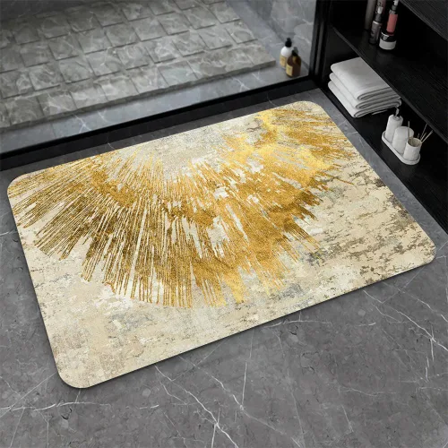 Tapete de baño de tierra de diatomeas, arte abstracto, sol dorado, antideslizante, volumen súper absorbente, de secado rápido para baño, cocina,