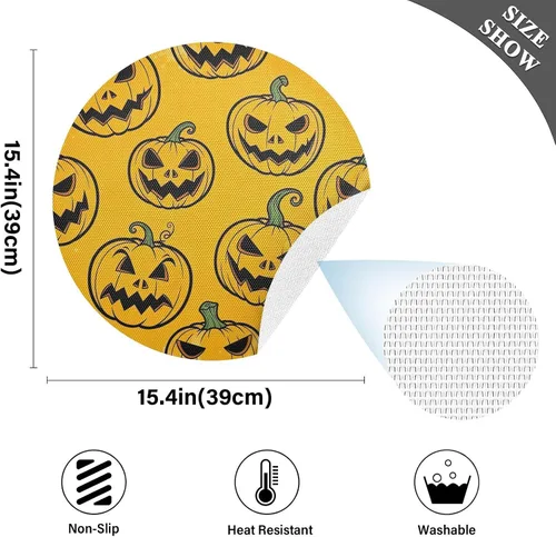 Miniatura 4 de Spooky Pumpkin Orange Placemat, Non Slip Dining Table Heat for Kitchen one sizex4