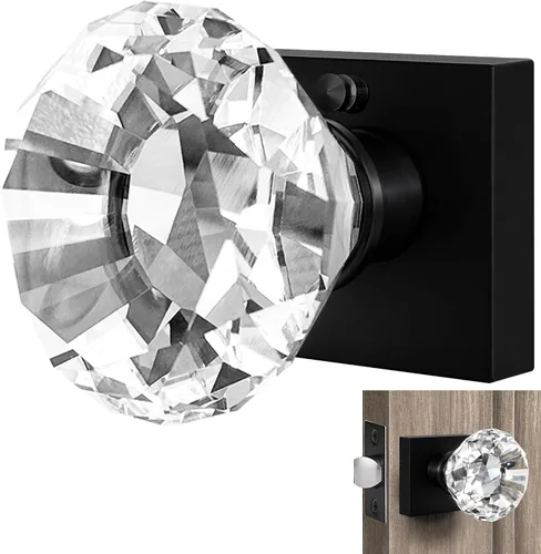 Miniatura 13 de Balin Designs - Perilla de puerta de cristal negro con cerradura, juego de perillas de puerta de vidrio para privacidad interior, manija decorativa