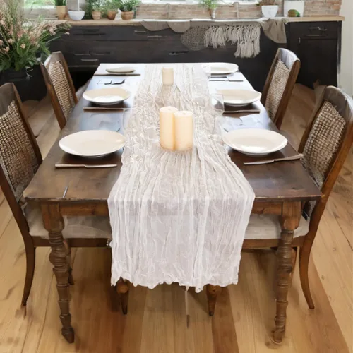 Miniatura 4 de Camino de mesa de gasa blanca – Camino de gasa 100% algodón ecológico, 10 pies para decoración de bodas y comedor