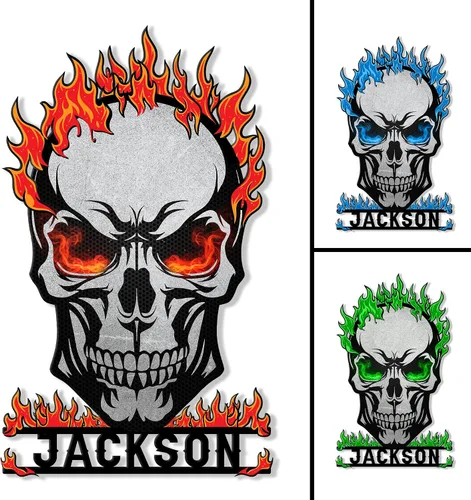 Miniatura 18 de Letrero de metal personalizado con calavera, letrero colgante de calavera para porche al aire libre, valla de pared con nombre personalizado, patio