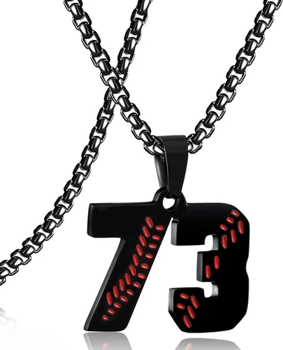 Miniatura 147 de SKQIR Colgante de número de jersey de béisbol para hombres y niños - Cadena de acero inoxidable para atletas - Negro
