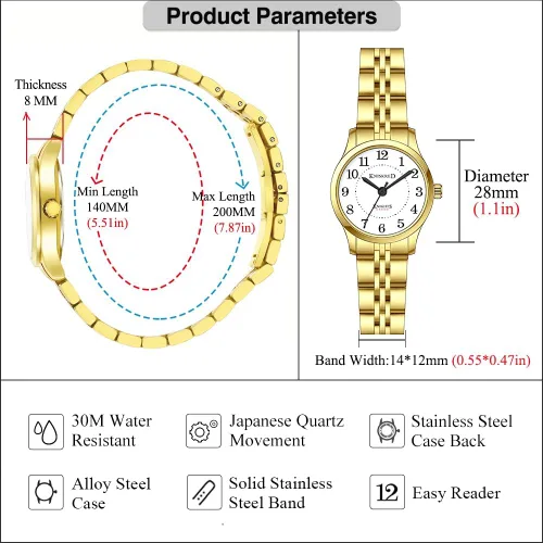 Miniatura 6 de Easy Reader Watch for Women with Solid Stainless Steel Band Ladies Dress Watch Water Resistant