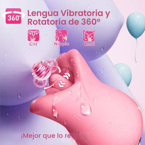 Miniatura 2 de Juguetes sexuales para adultos, vibrador para mujeres, estimulador de clítoris, lengua y boca de 3 en 1 de silicona, juguete sexual de rosa con 10